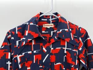 Country Miss Vintage Red & Navy Geometric Print Long-sleeve Shirt Dress size 8